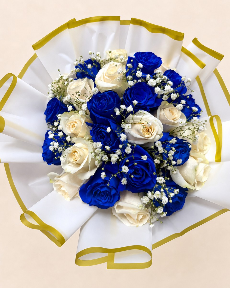 Blue and White Rose Bouquet
