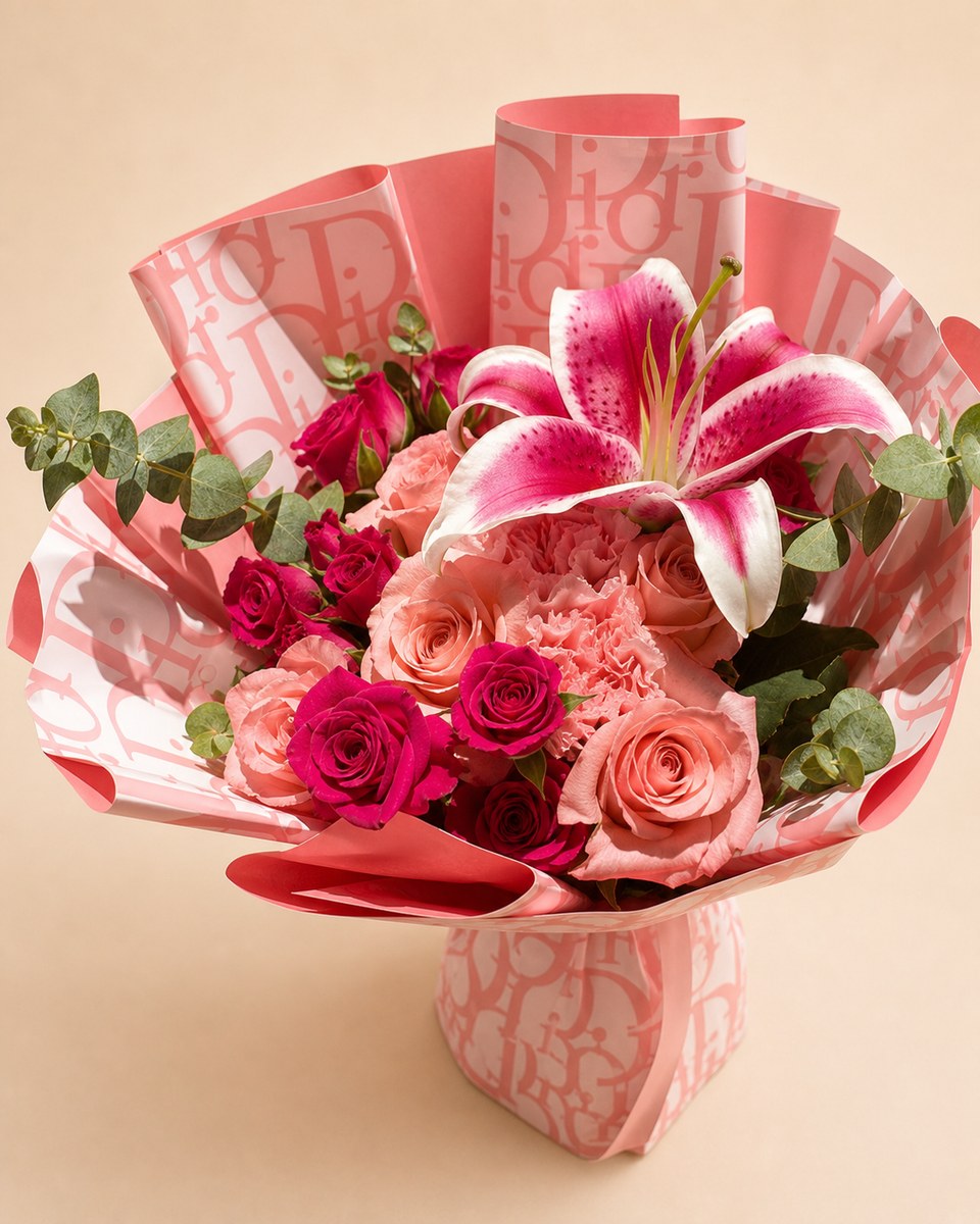 Hermosa Rose and Lily Bouquet