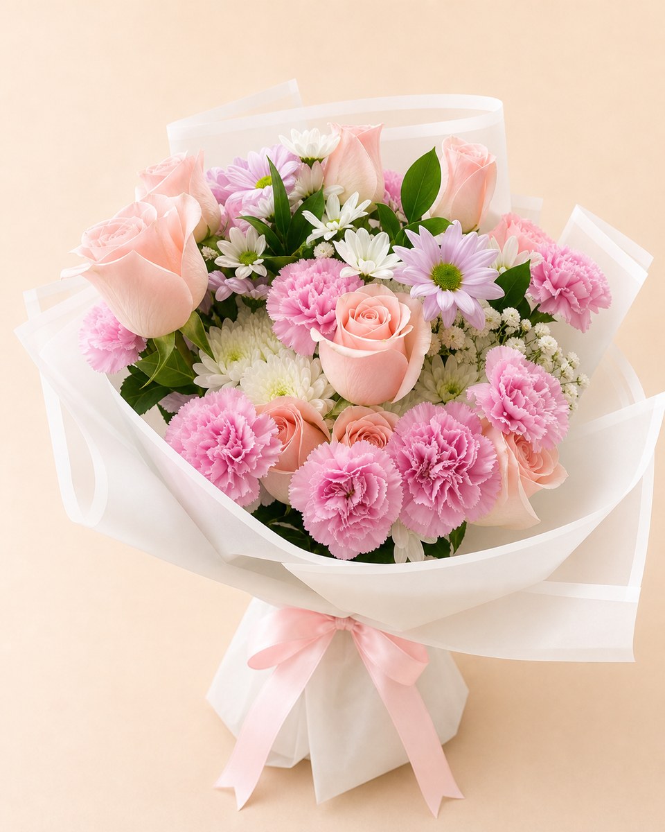 Light Pink Rose and Carnation Bouquet