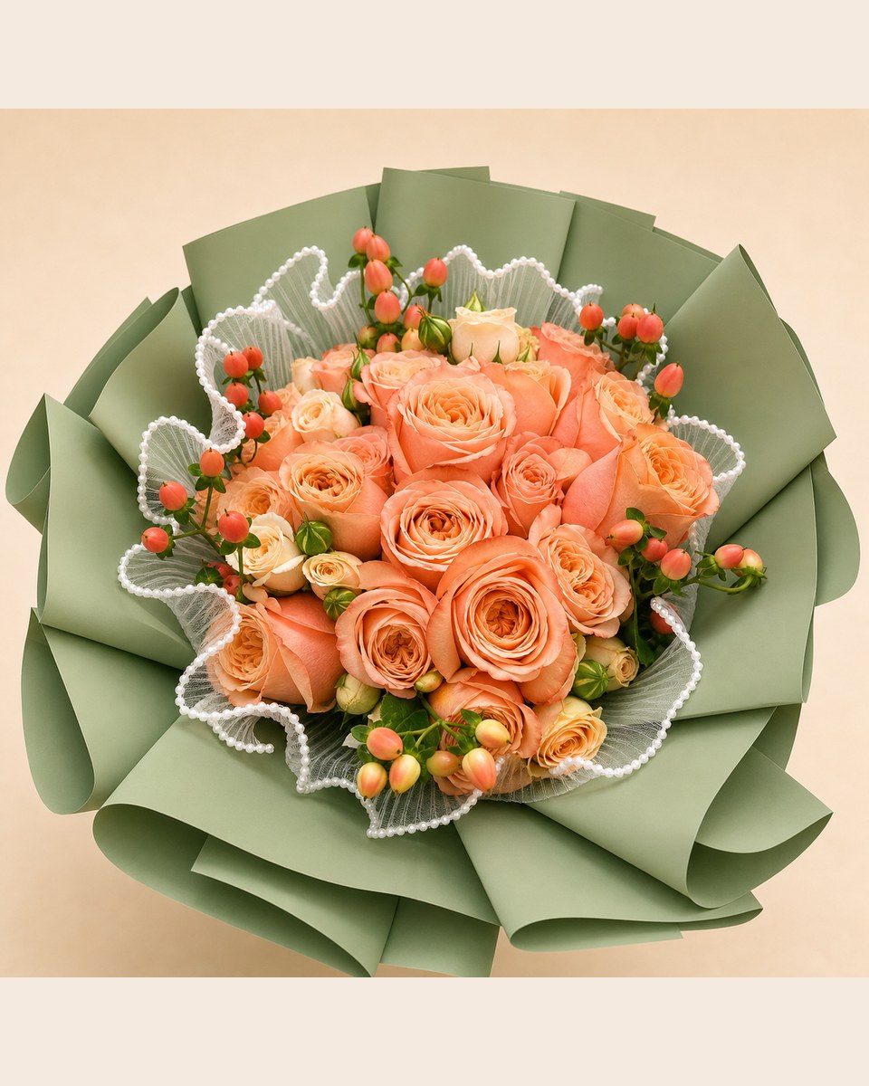 Peach Garden Rose Bouquet