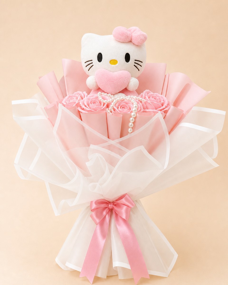 Pink Eternal Rose Plush Bouquet