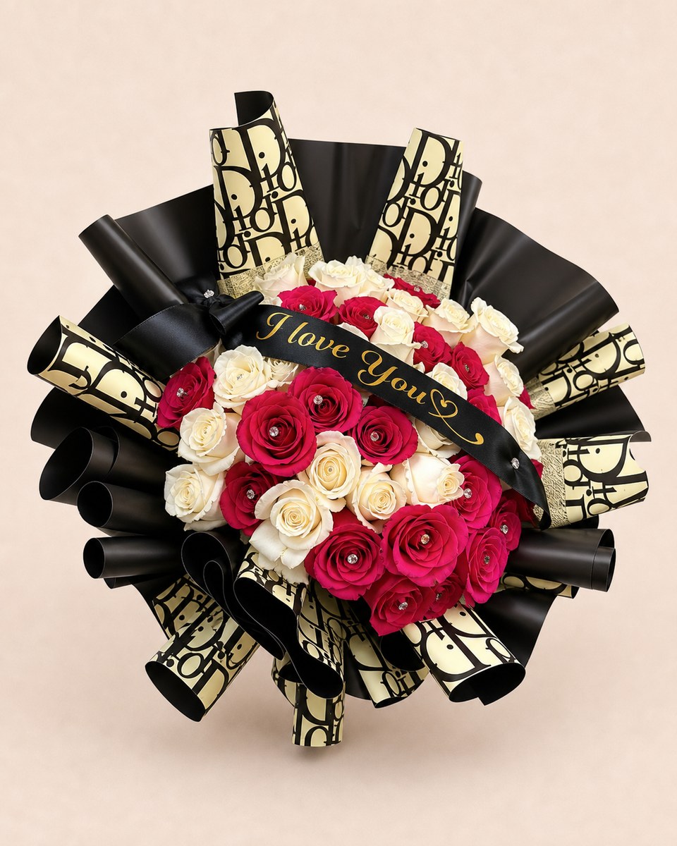 White and Pink Fuchsia Rose Bouquet