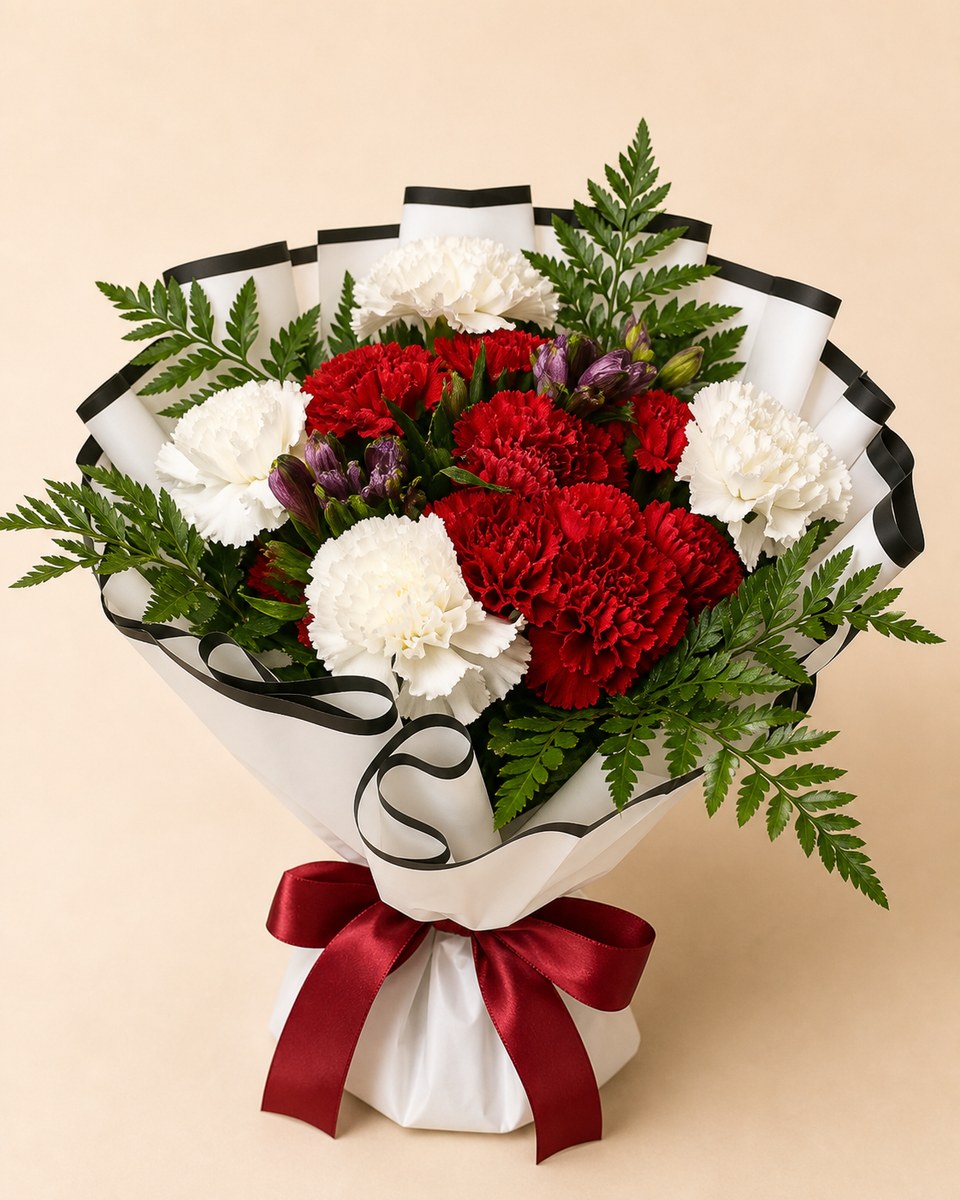 White and Red Carnation Bouquet