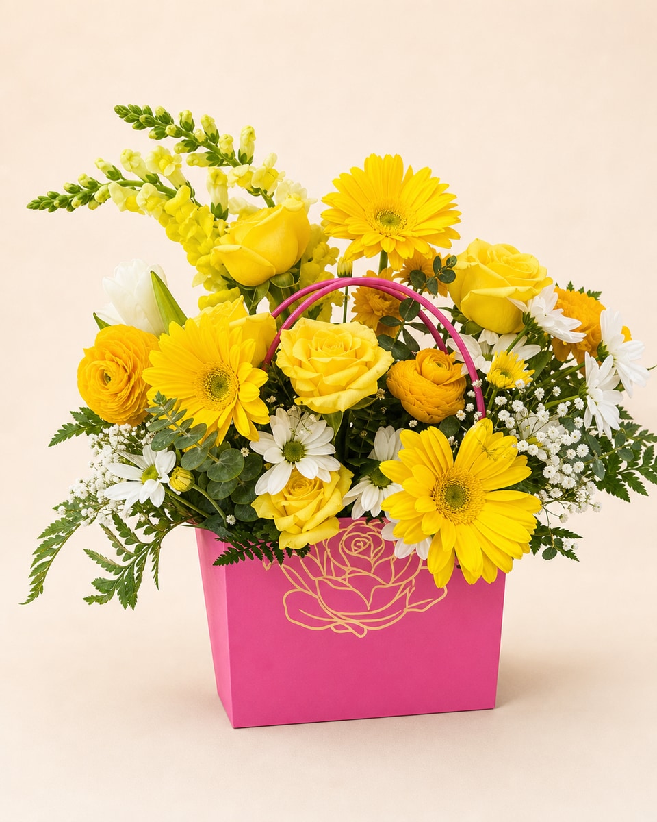 Yellow Rose Flower Bag Arrangement