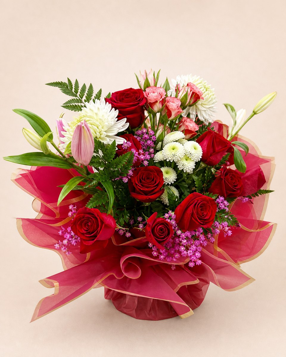 Explorer Rose and Lily Wrapped Glass Vase