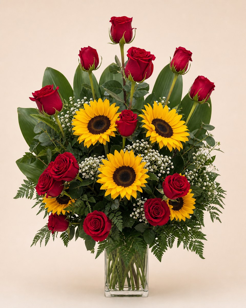 Freedom Rose and Sunflower Vase Arrangement
