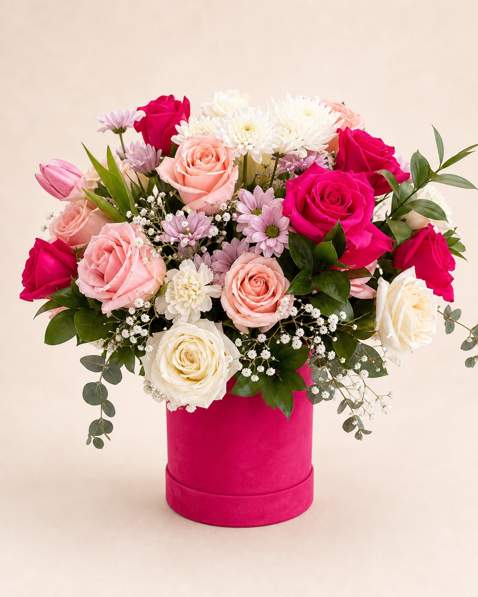 Mixed Rose Medium Cylinder Arrangement