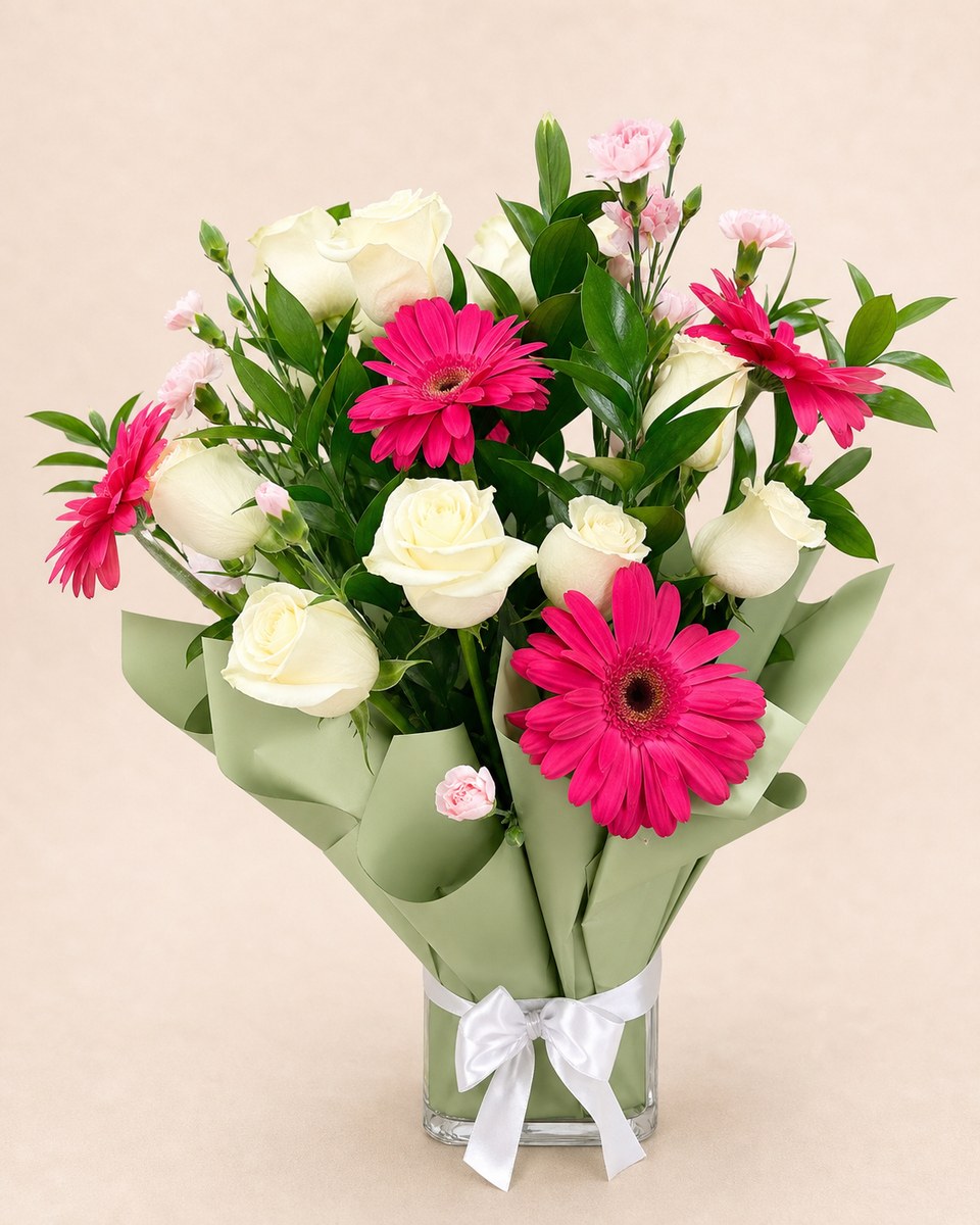 White Rose Wrapped Glass Vase