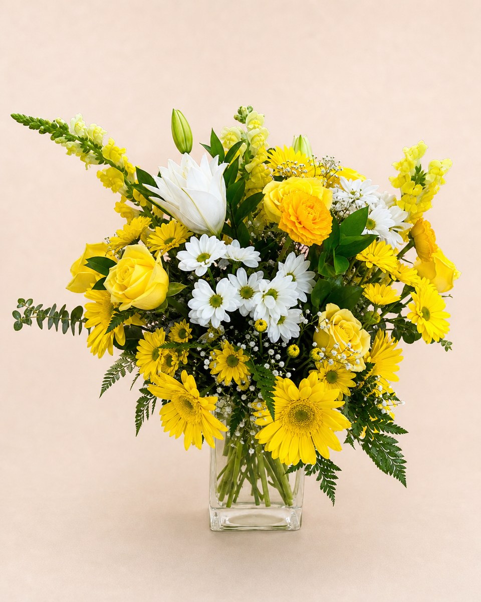Yellow Garden Glass Vase Arrangement